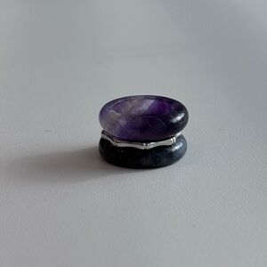 Stone Trilogy Stack Sodalite Amethyst Ring Set Of 3 Bands, Size 7